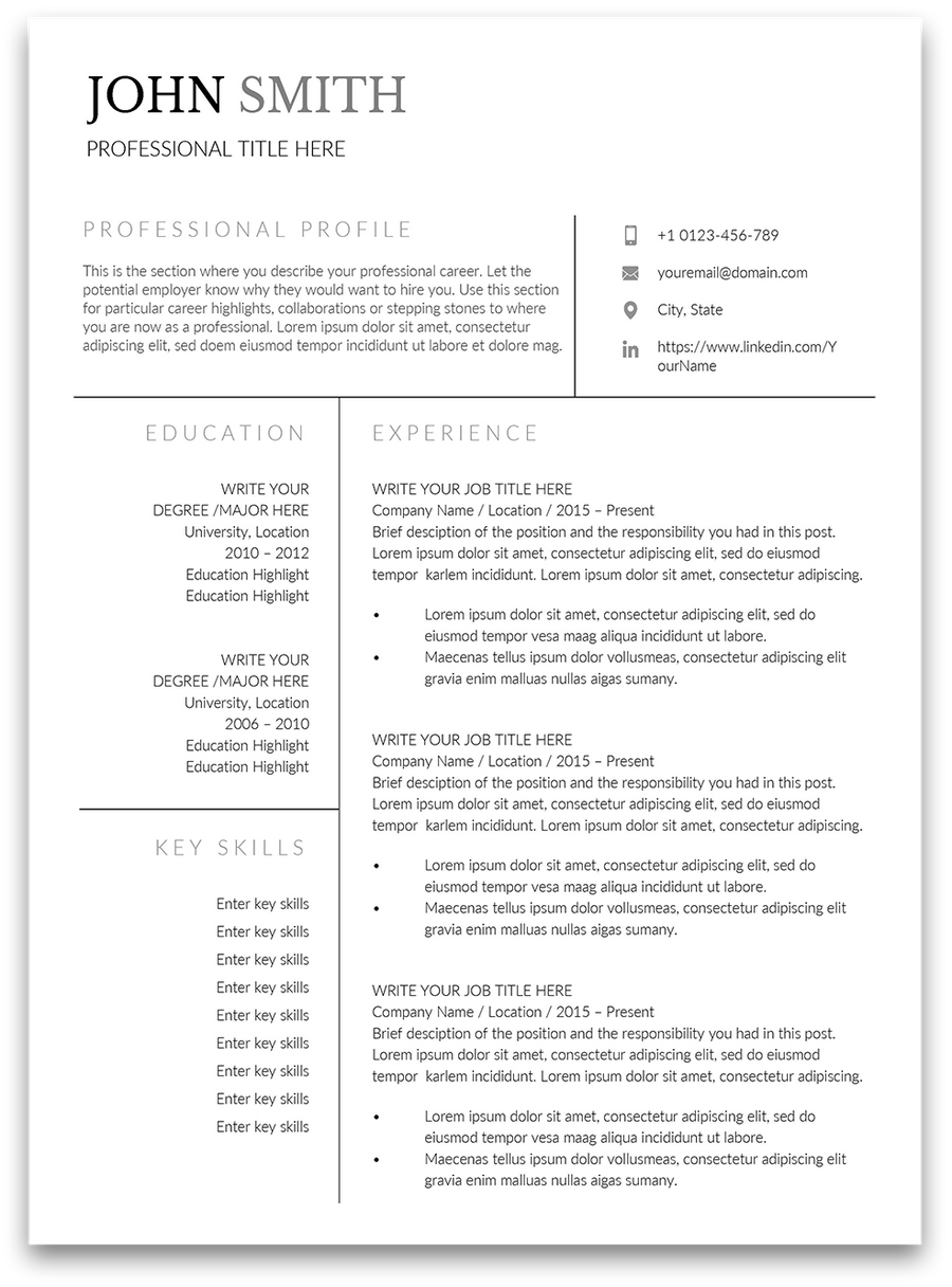 1 page resume template free download