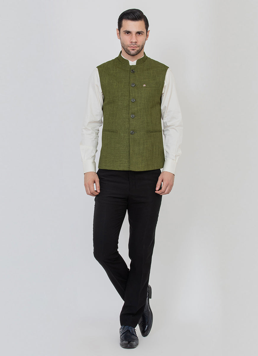 Green blended nehru jacket – Bonsoir