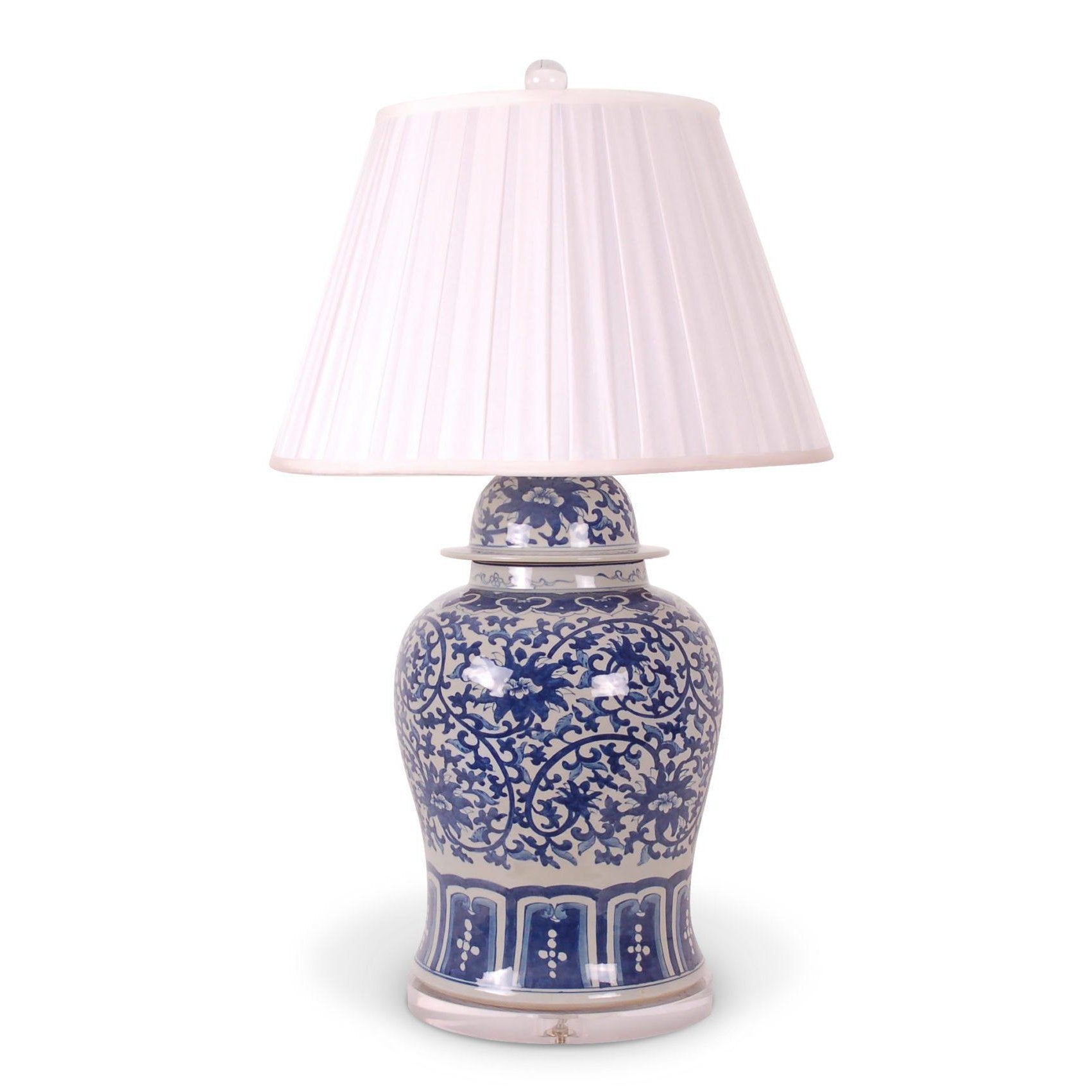 blue scroll table lamp