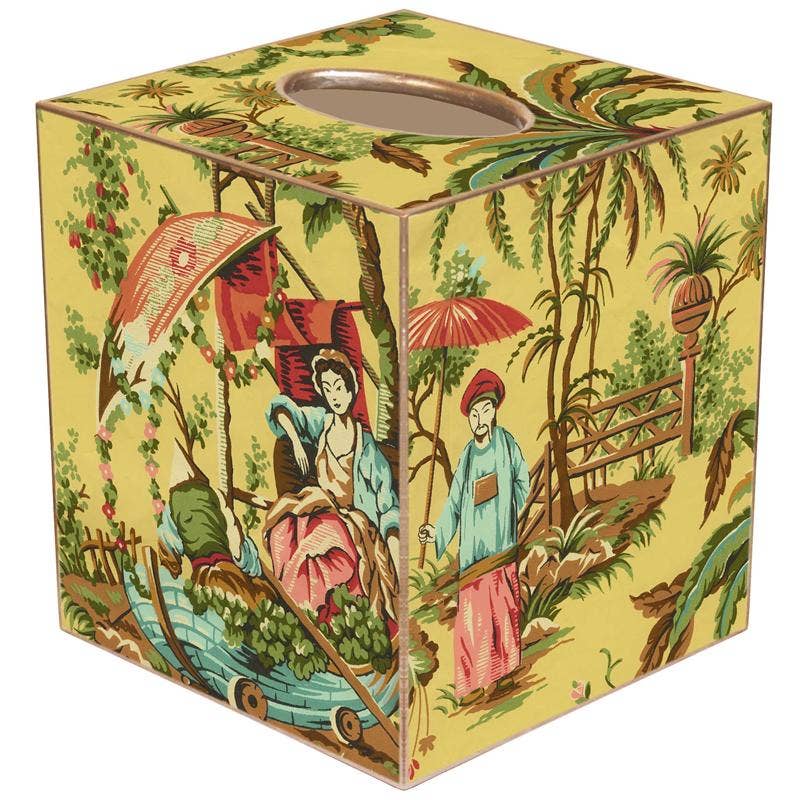 Marye-Kelley - Aqua Asian Toile Tissue Box Cover