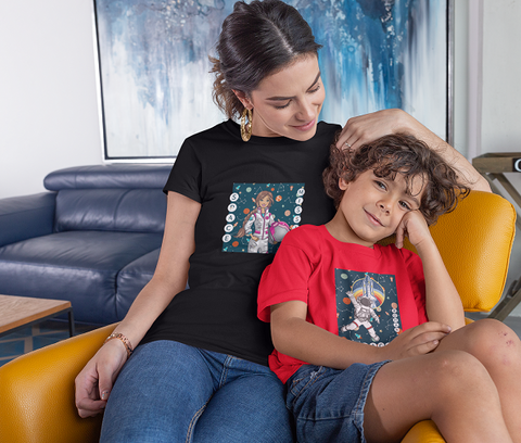 Mother and son teaming in Astronaut T-shirts