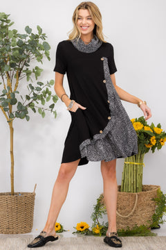 Decor Button Short Sleeve Dress with Pockets