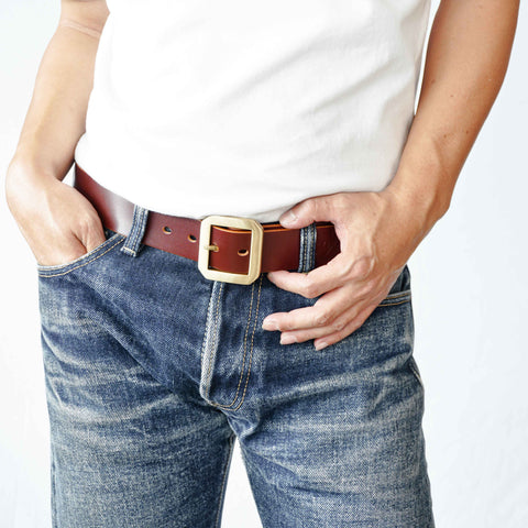 OGL BELT DOUBLE-PRONG GARRISON LEATHER BELT HAND-DYED BROWN