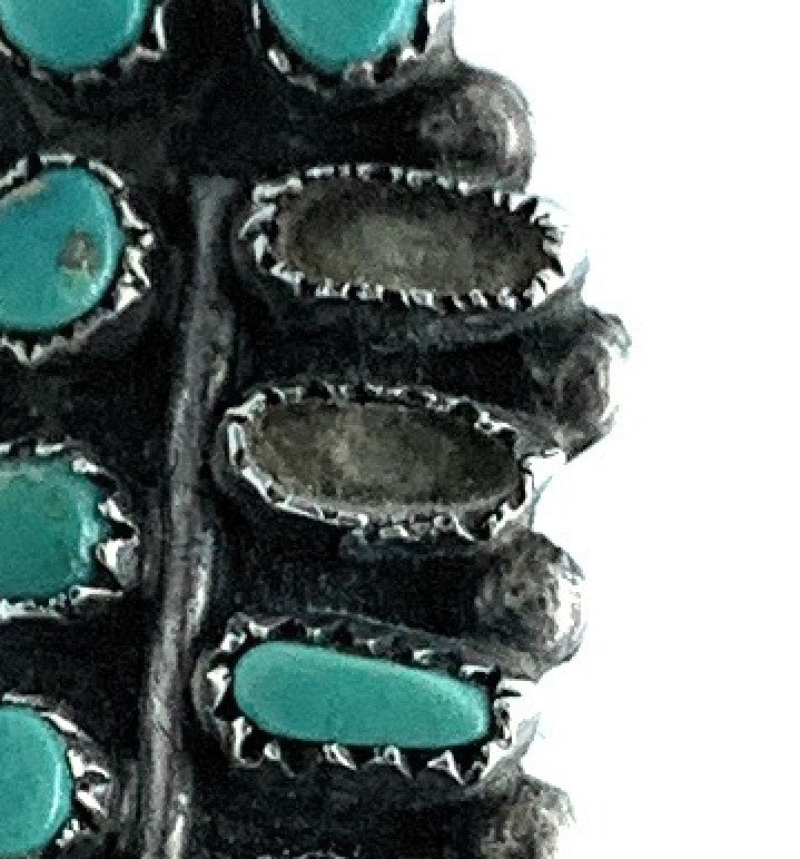 Vintage 1970's Old Pawn Zuni Sterling Silver Needlepoint Turquoise Ring - Sz. 6.5