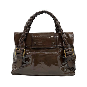 Fendi Tobacco Zucca Canvas and Patent Leather Mia Zip Shoulder Bag