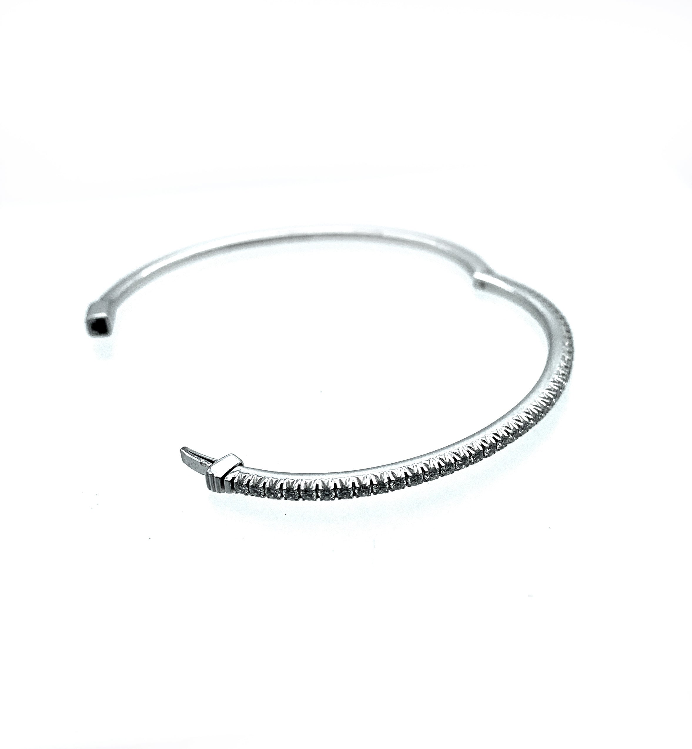 Tiffany 18K White Gold & Diamond 'Metro' Hinged Bangle Bracelet