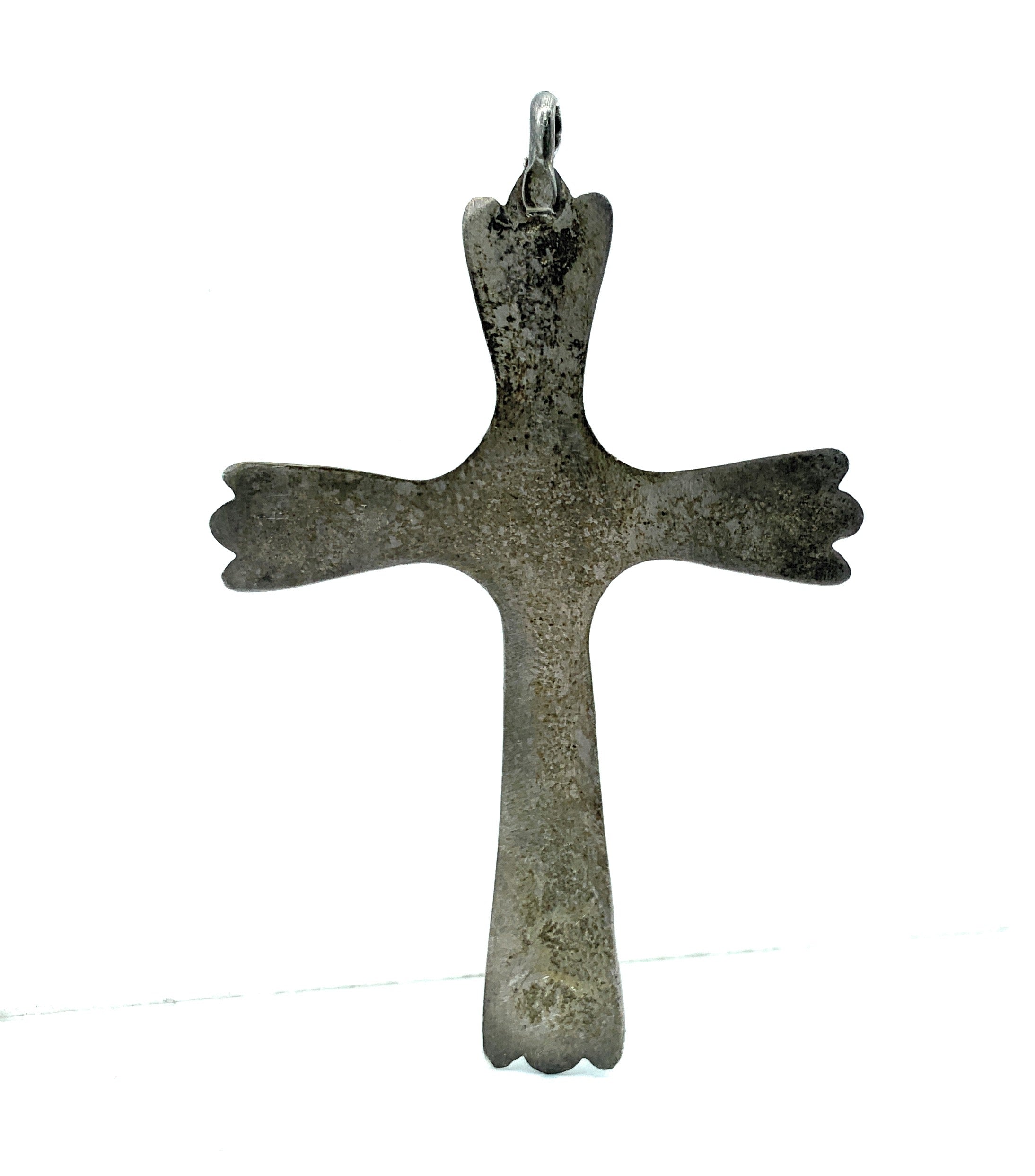 Vintage 1960's Navajo Sterling Silver & Royston Turquoise Cross Pendant