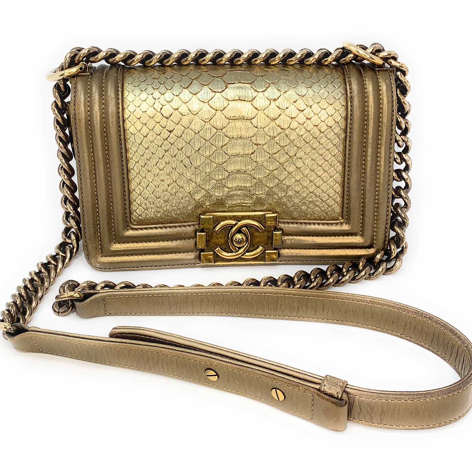 chanel gold python bag