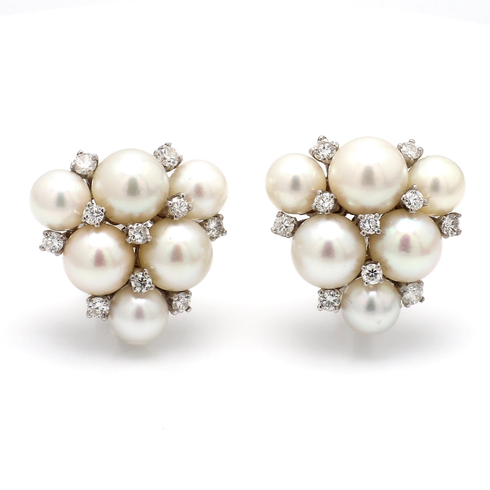 GORGEOUS White Pearl & Diamond 18K White Gold Earrings - TheRelux.com