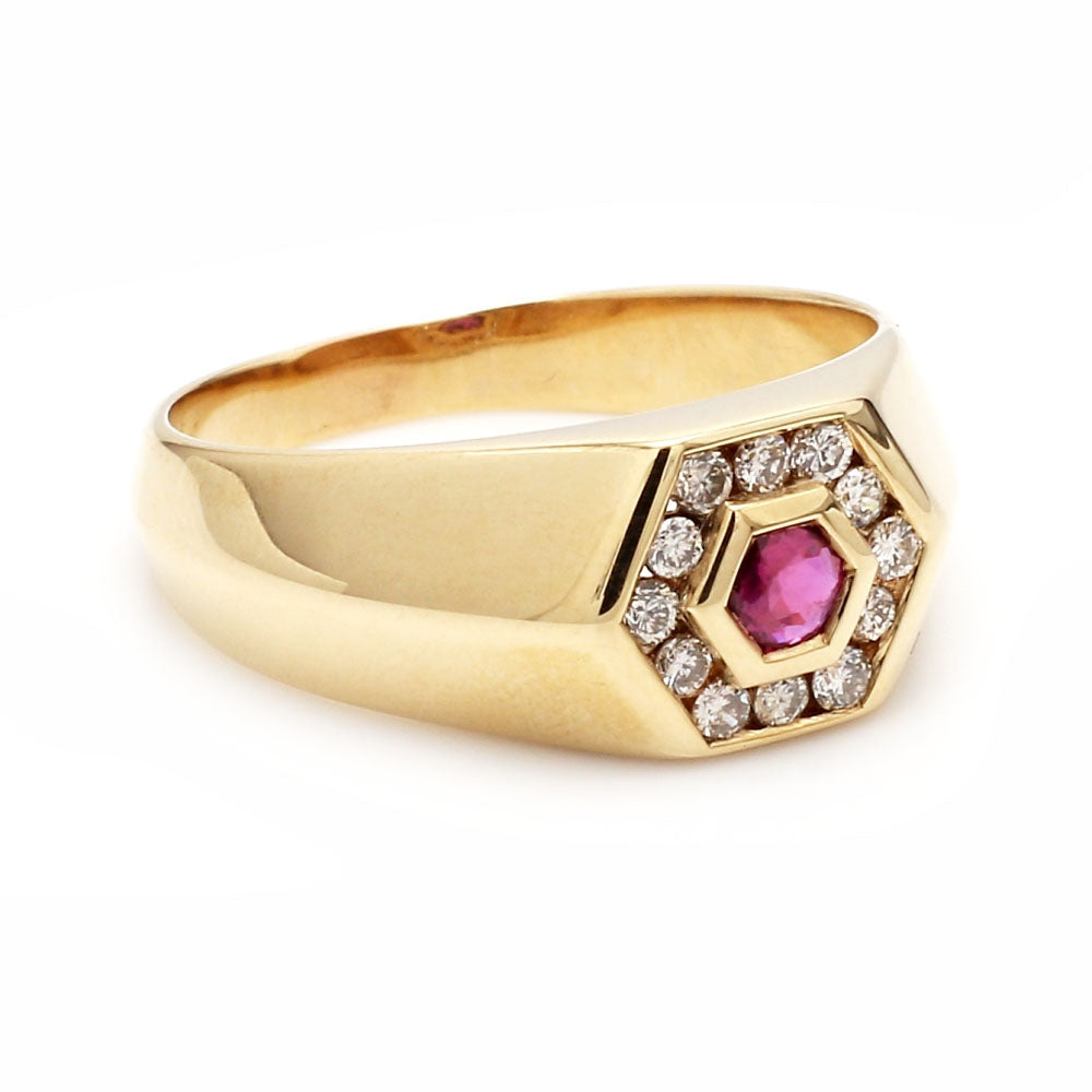 14K Yellow Gold 0.25ct Ruby & 0.35ctw Diamond Men's Ring - Sz. 11