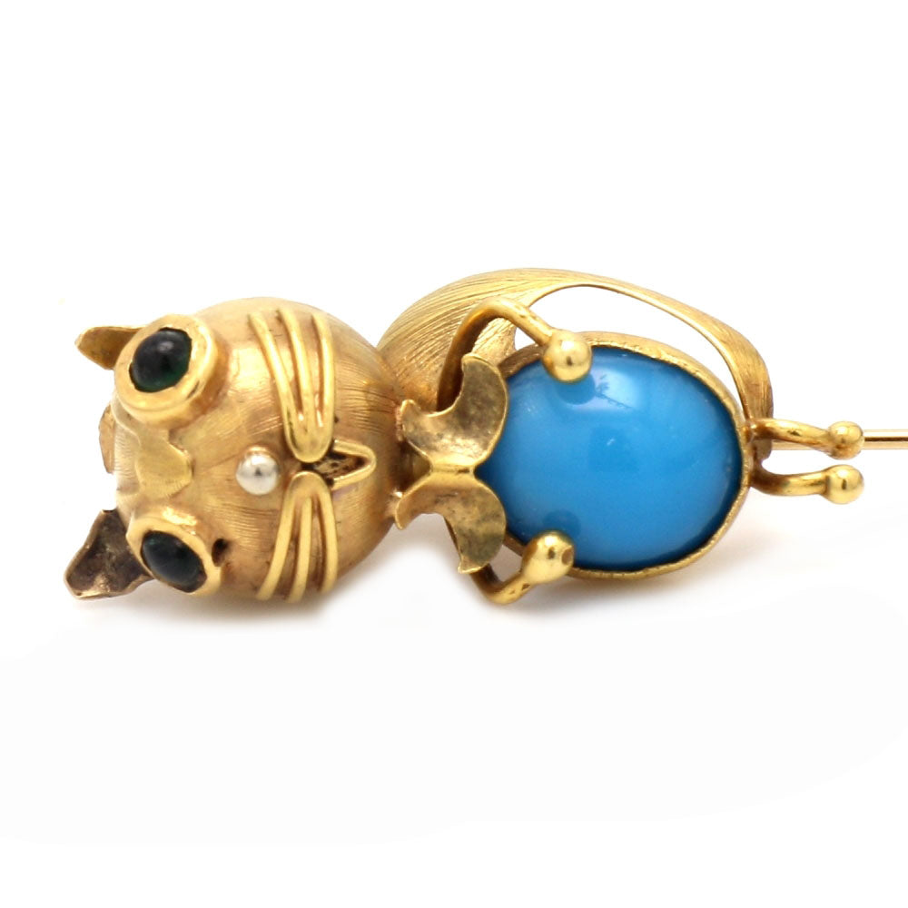 18K Yellow Gold Oval Italian Glass Cat Pendant