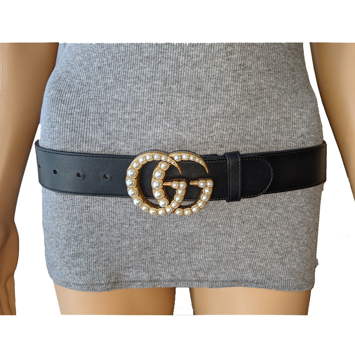 wide gucci belt with pearls