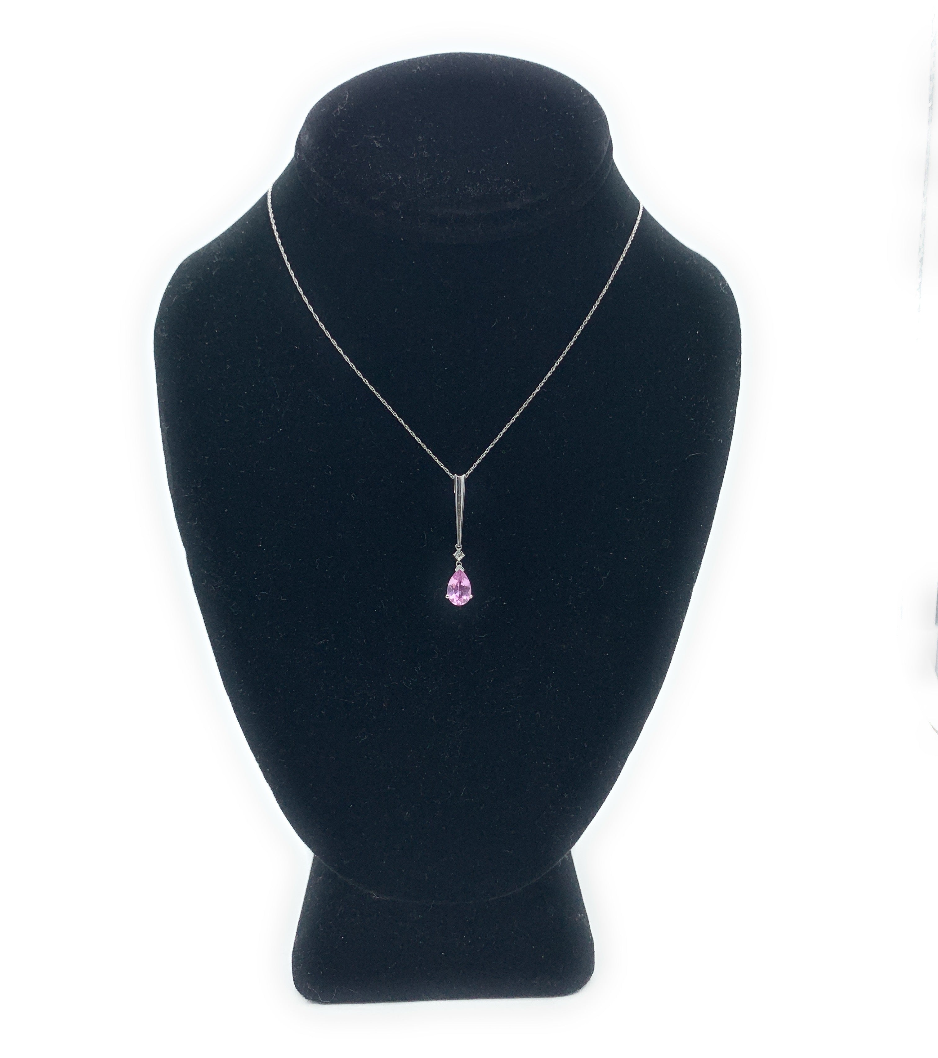10K White Gold & Synthetic Pink Sapphire Necklace, Ring, & Earrings Set