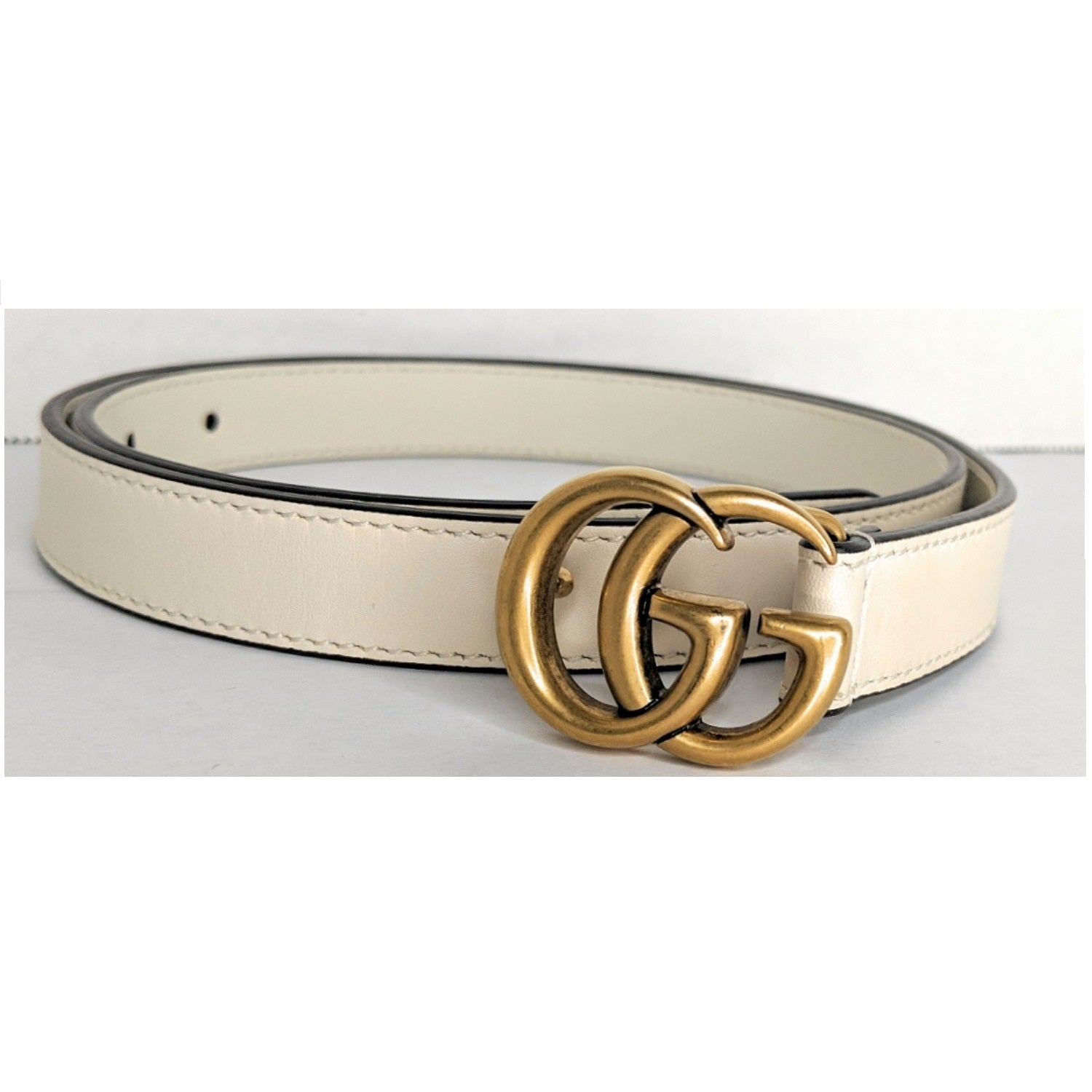 leather belt with double g buckle silver