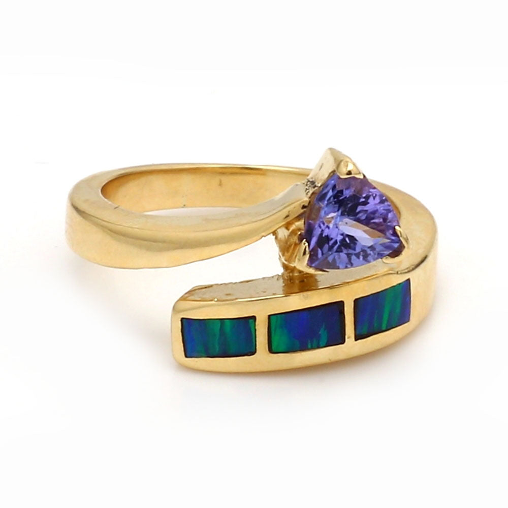 14K Yellow Gold, 0.50ct Tanzanite & Black Opal Inlay Bypass Ring - Sz. 4