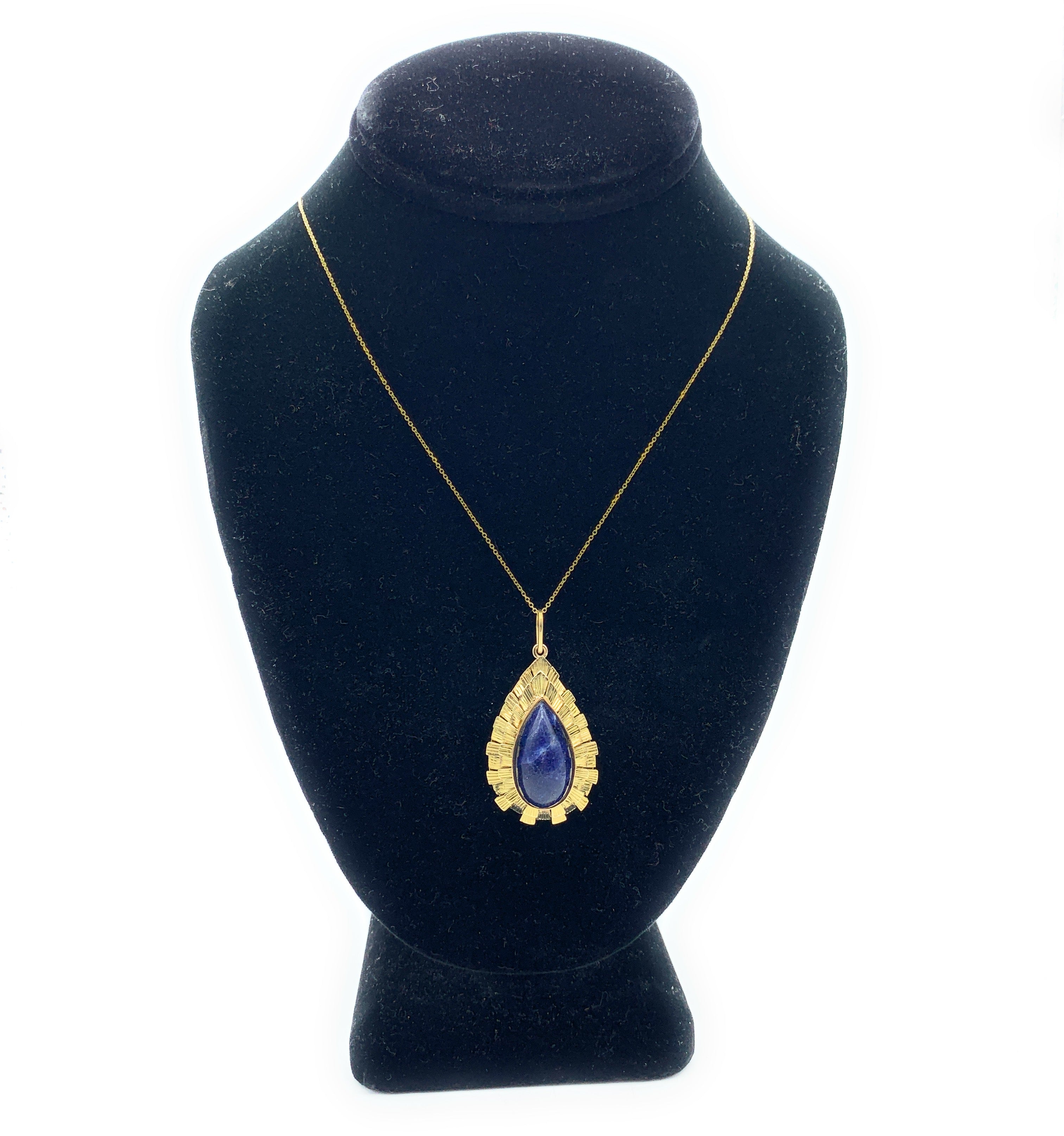 18K Yellow Gold Textured Pendant Necklace with Sodalite Gemstone