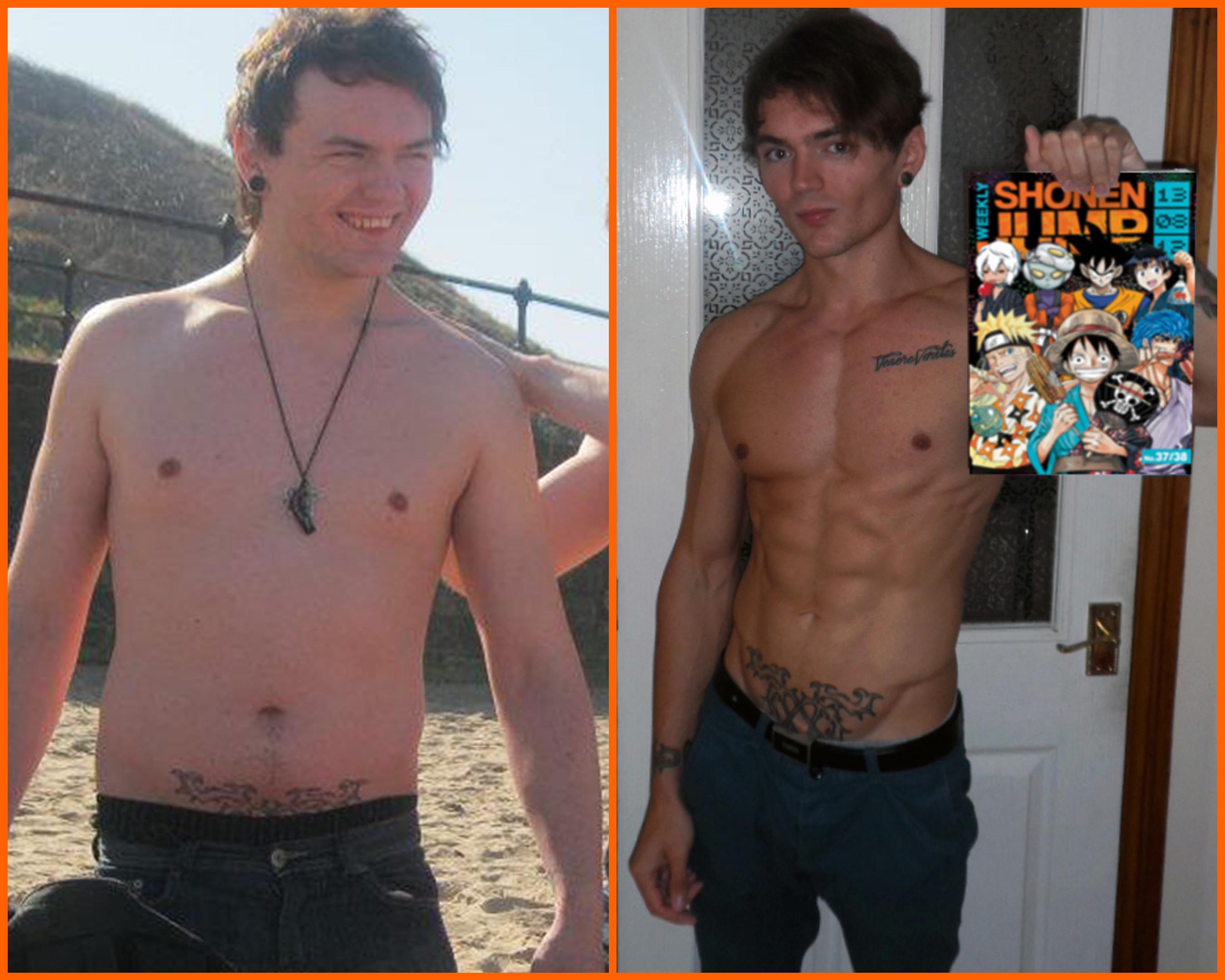 Anime inspired body transformation featuring incredible muscle growth and definition. Transform your physique and unleash your inner anime hero with this intense workout program