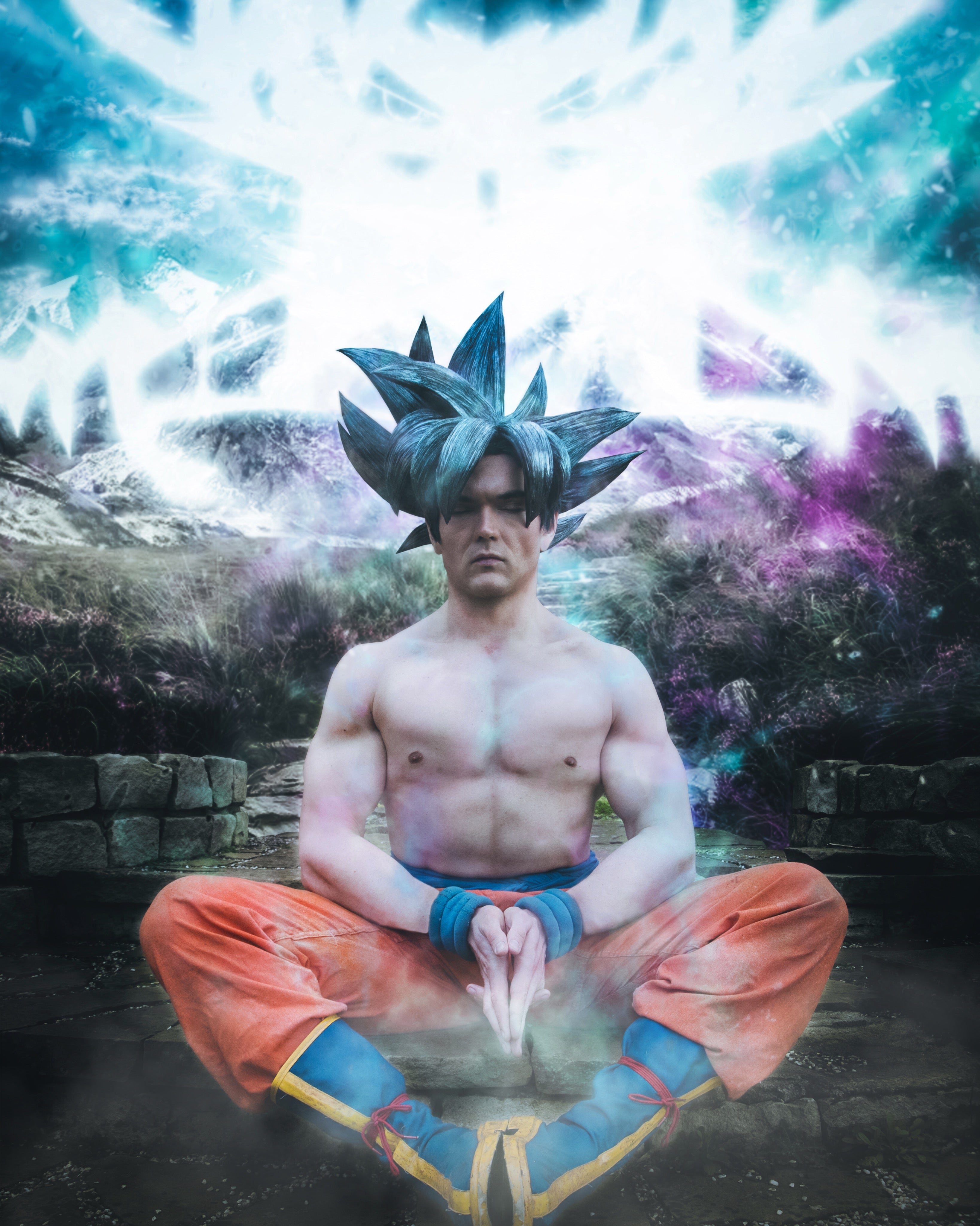 Dragon Ball Z Super Son Goku Ultra Instinct Cosplay Meditating Topless