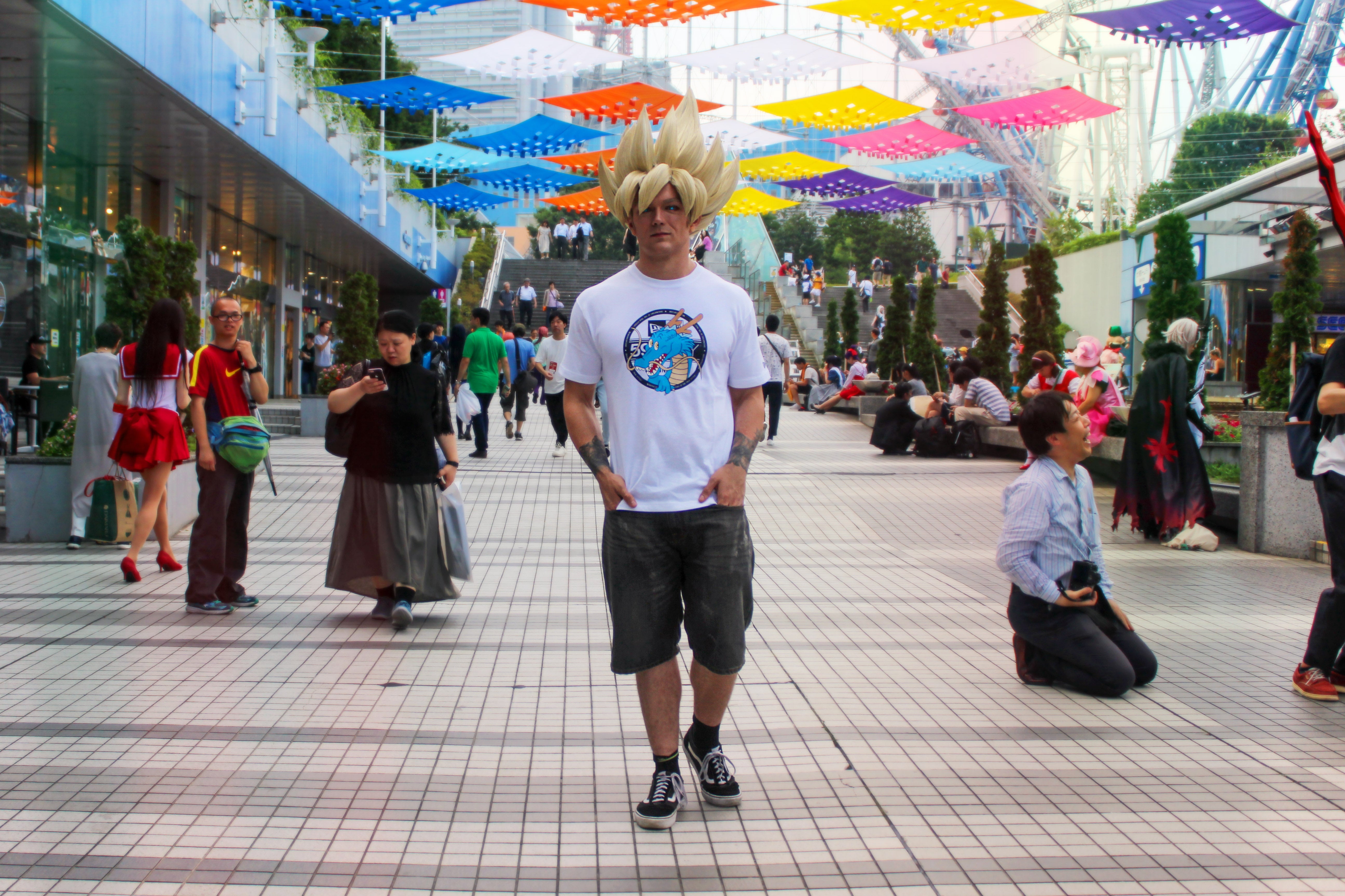 Super Saiyan Goku Cosplay From DragonBall Z Walking Through Tokyo Japan During World Cosplay Summit