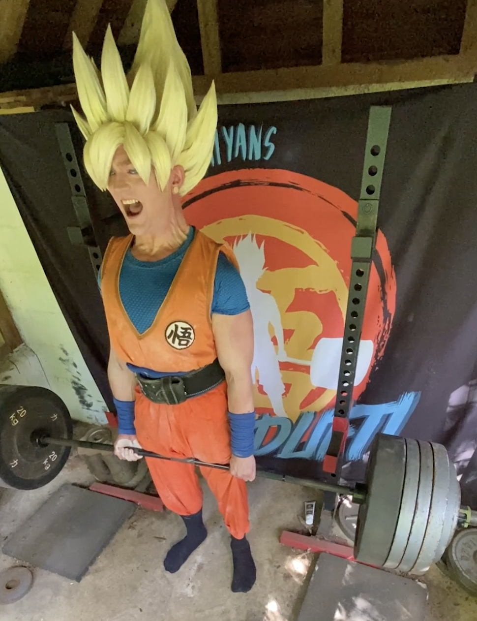 Goku cosplayer Be More Shonen deadlifting a new PB