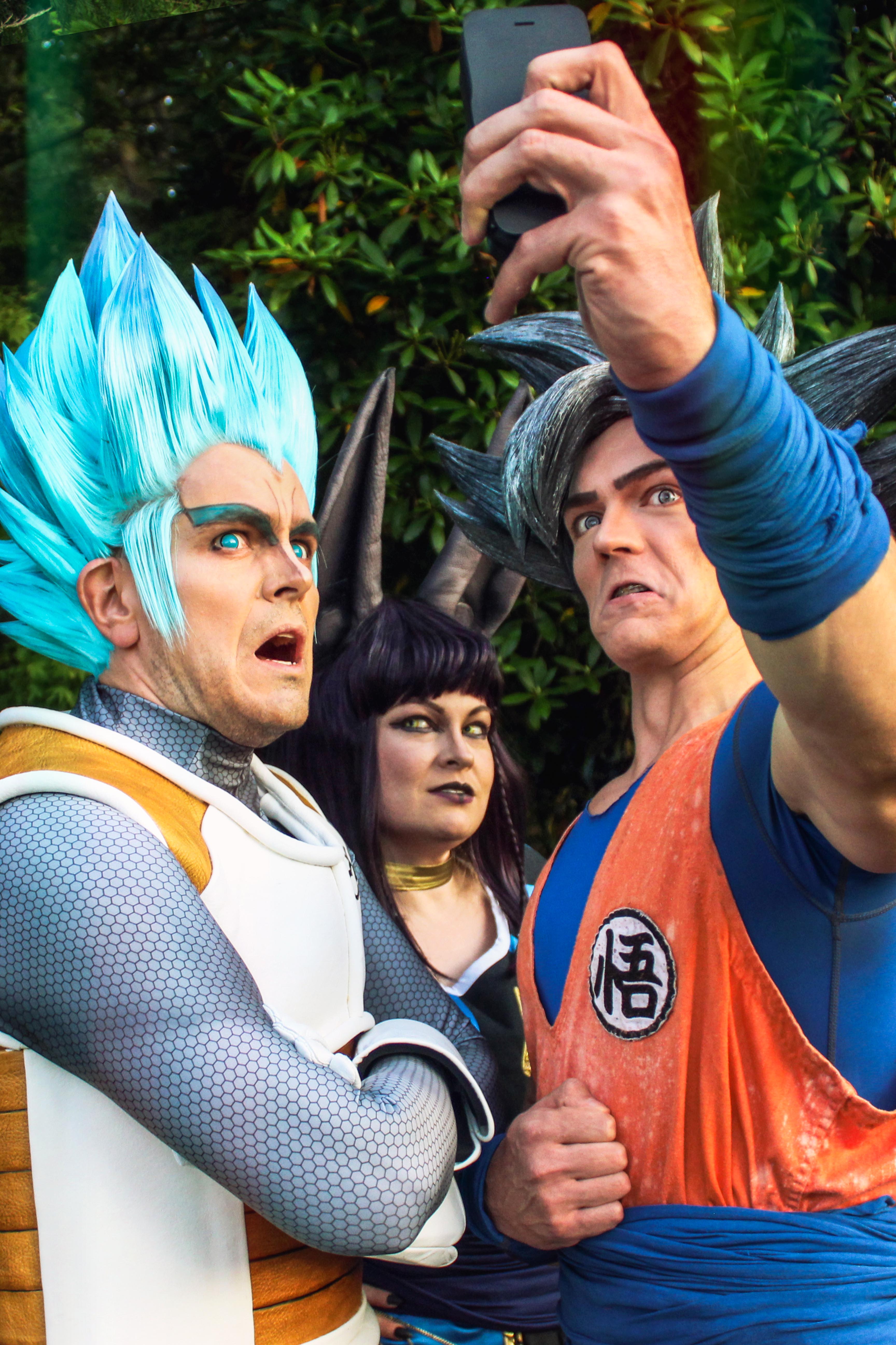 Goku and Vegeta getting scared by beerus, dragonball super cosplays