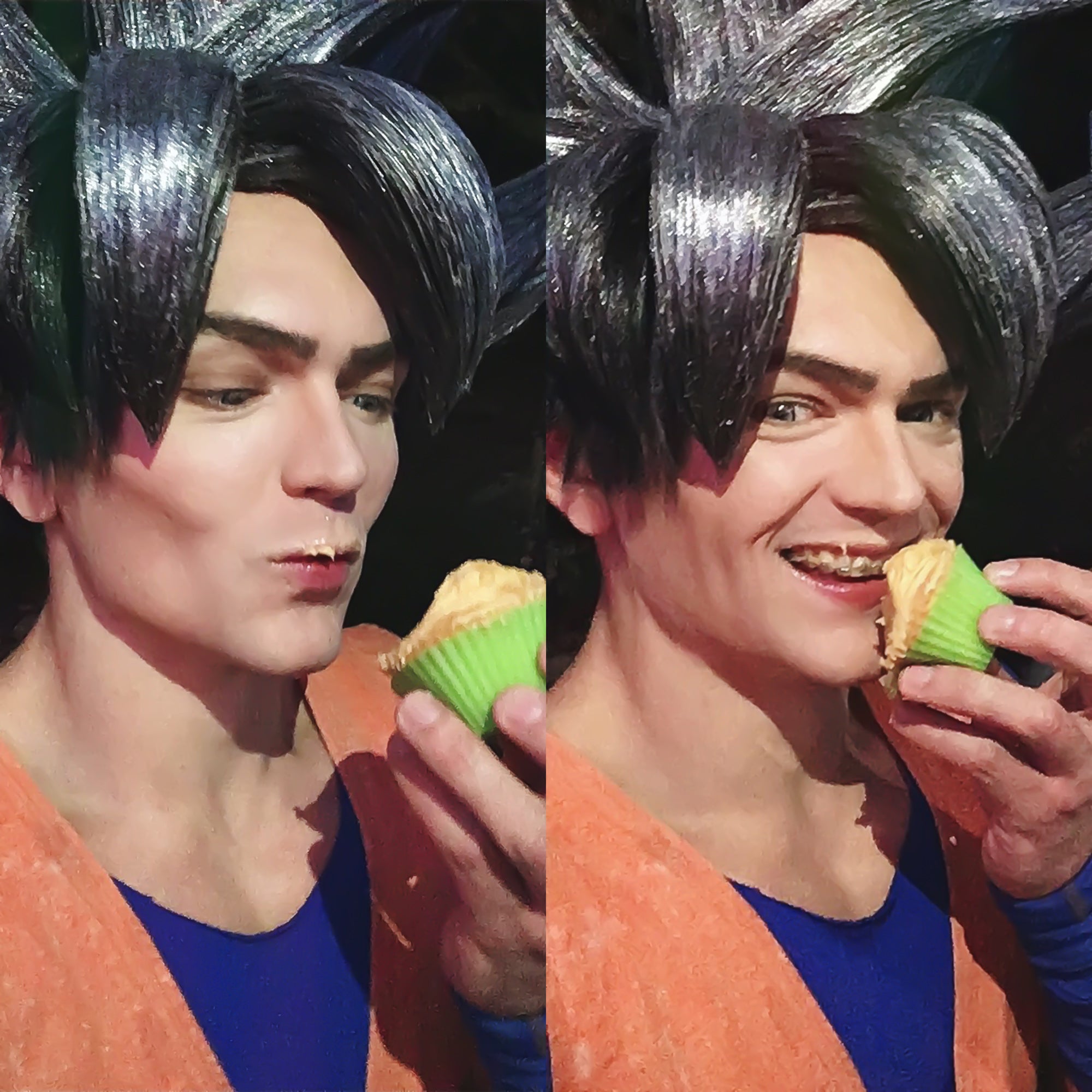 Cosplay: Goku eating cake and smiling
