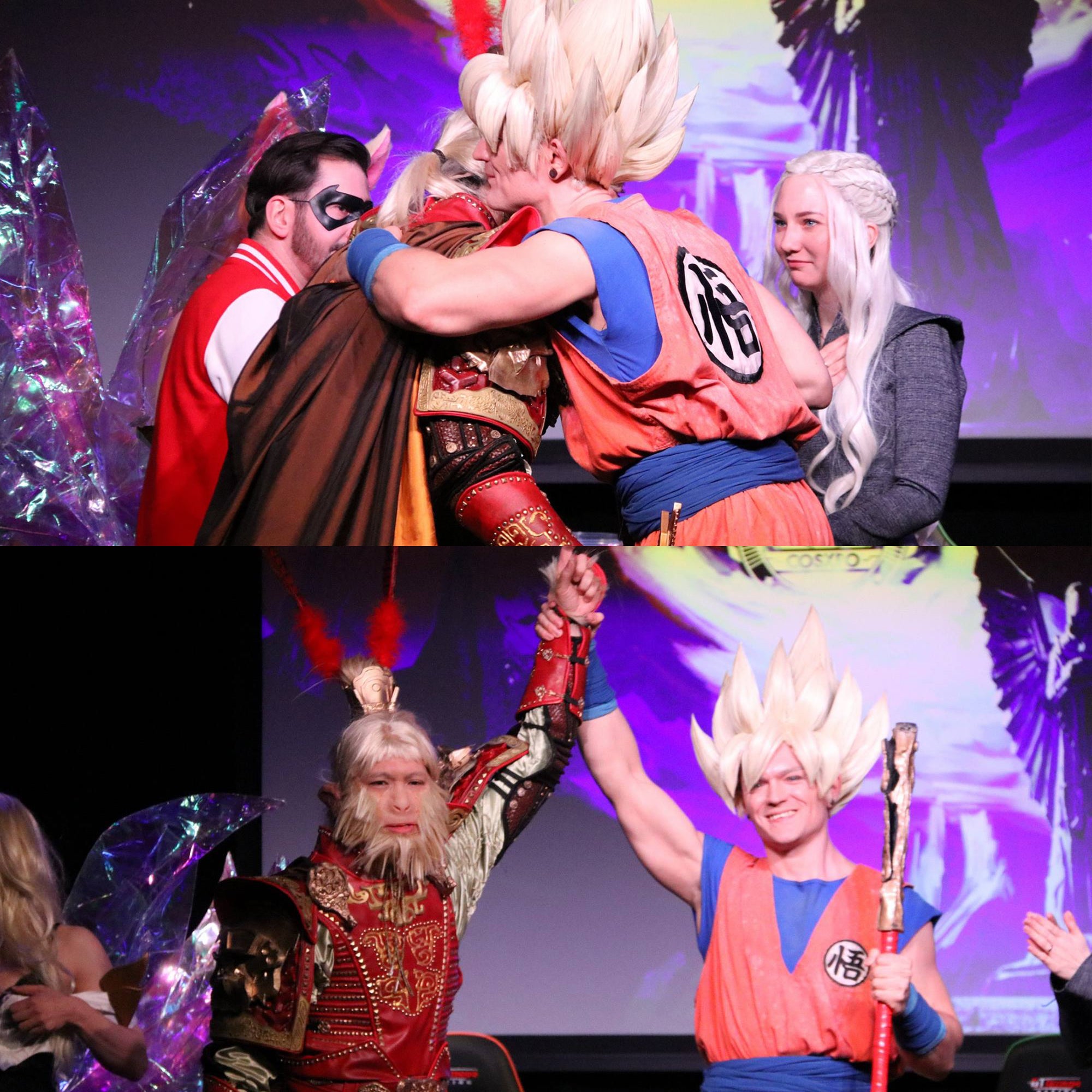 Sun Wukong hugs Son Goku - cosplays from journey to the west and Dragonball