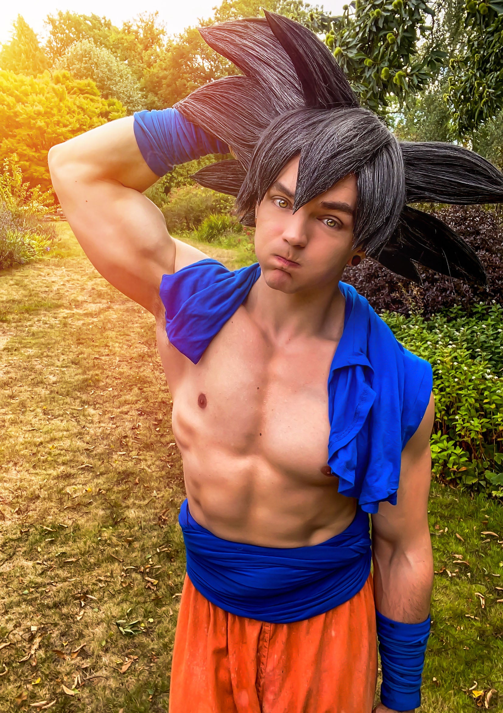 Topless Goku cosplay from DragonBall Z