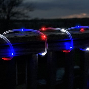 100 LED Solar Rope Light- Red, White & Blue