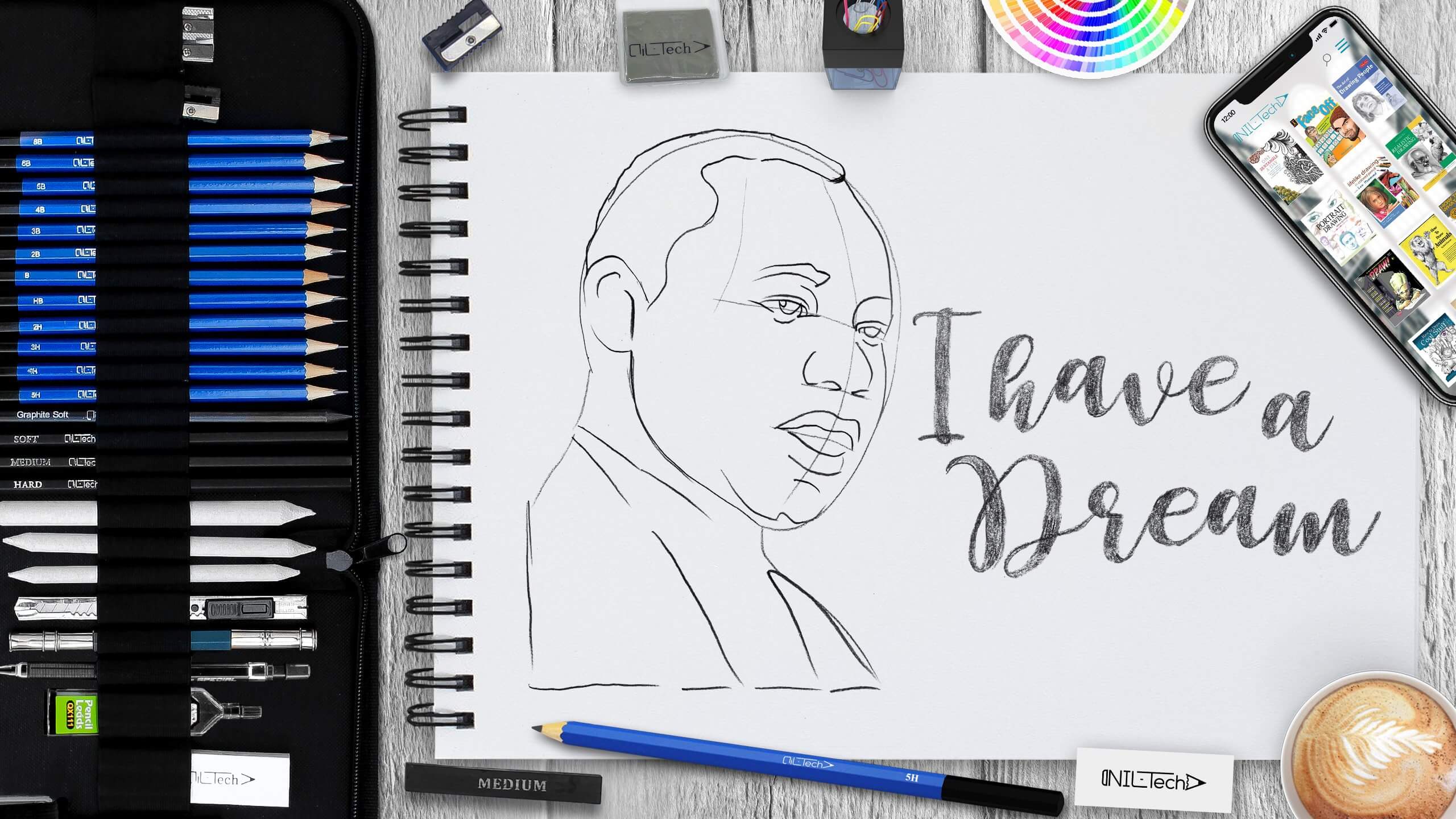 Martin Luther King Jr step by step drawing tutorial