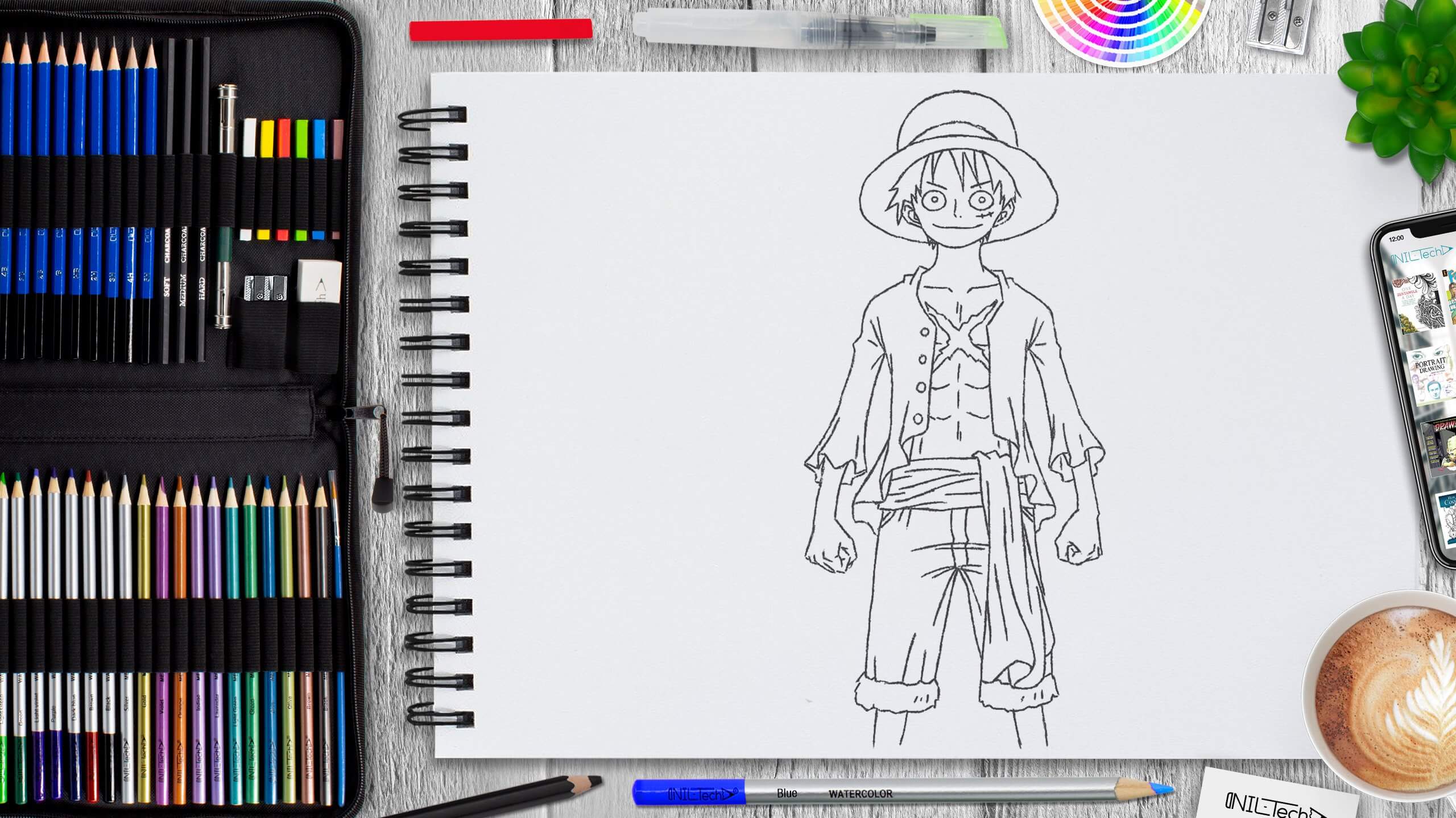 simple Luffy from one piece pencil drawing tutorial