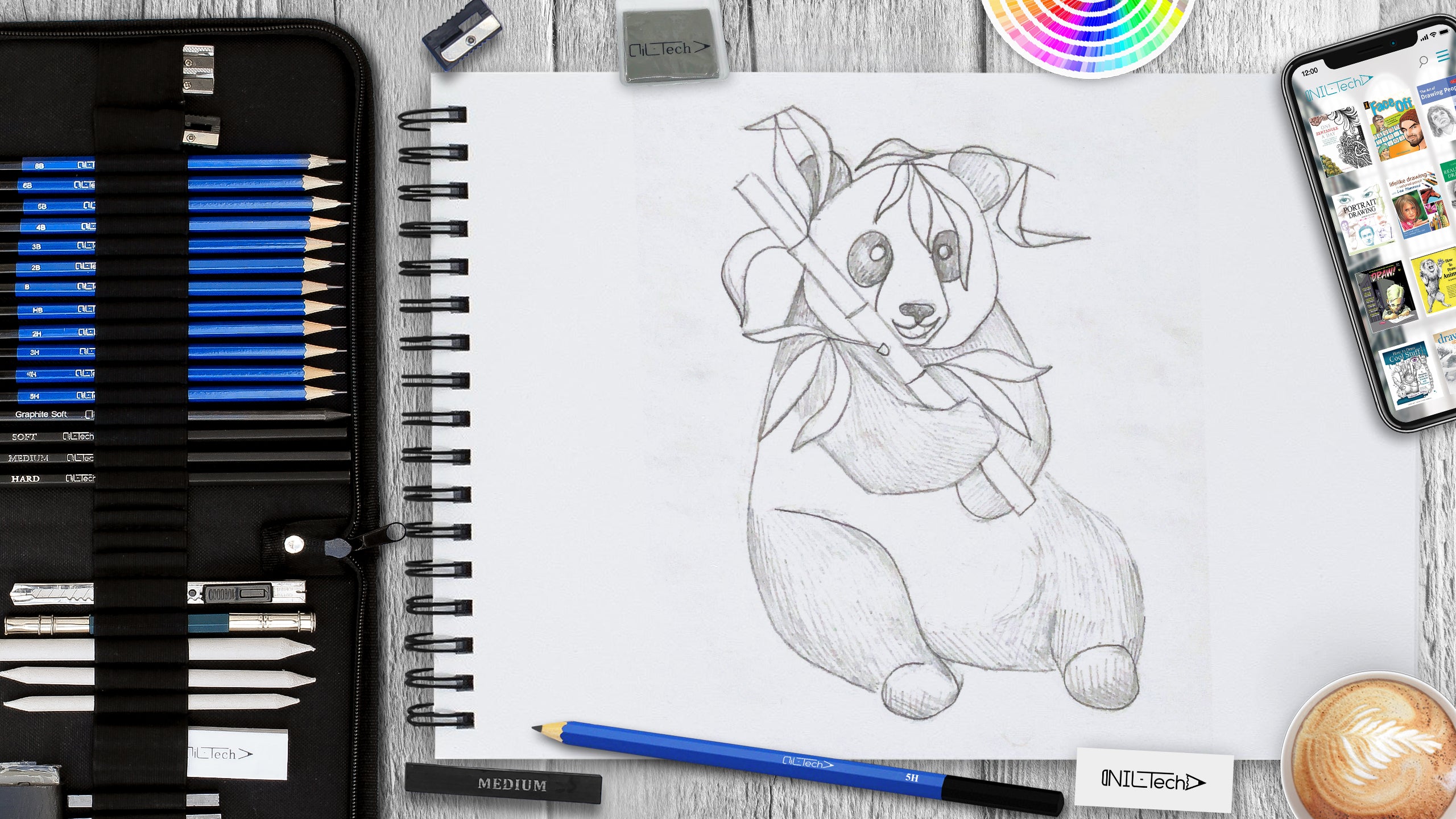 panda head drawing in pencil