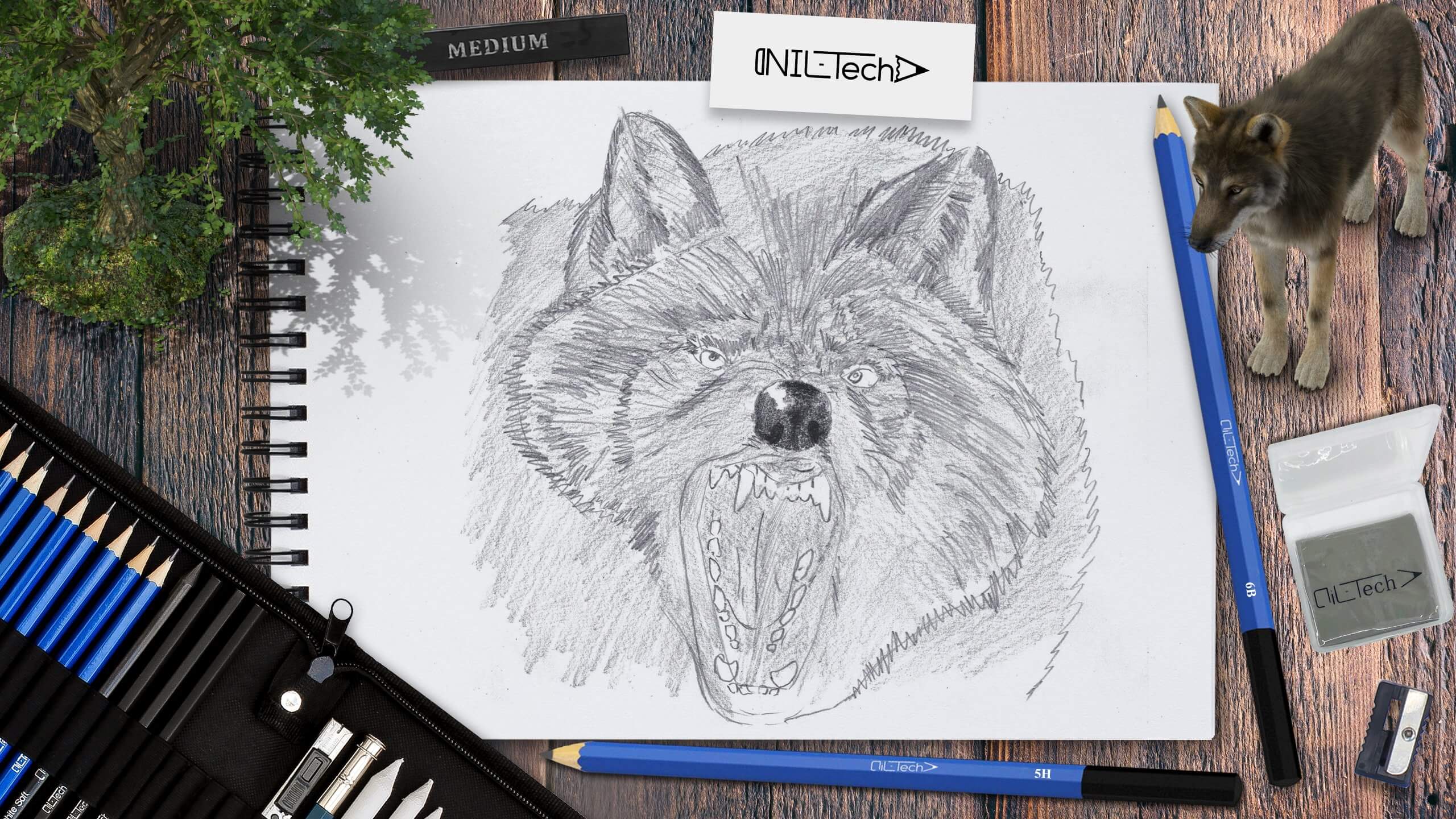 easy wolf pencil drawing