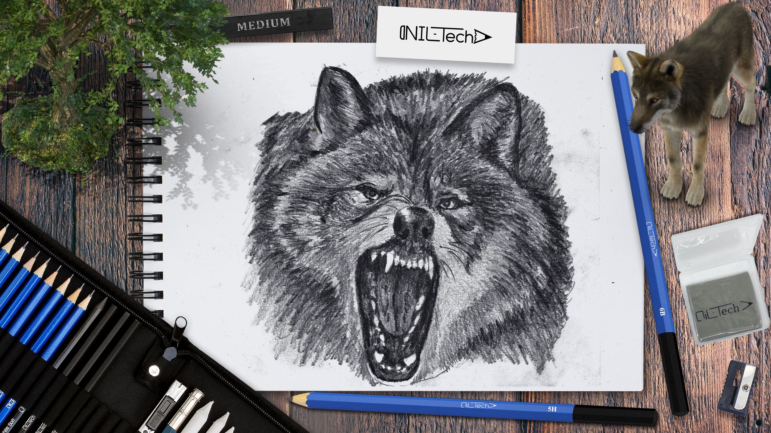 Realistic Wolf Head Drawing