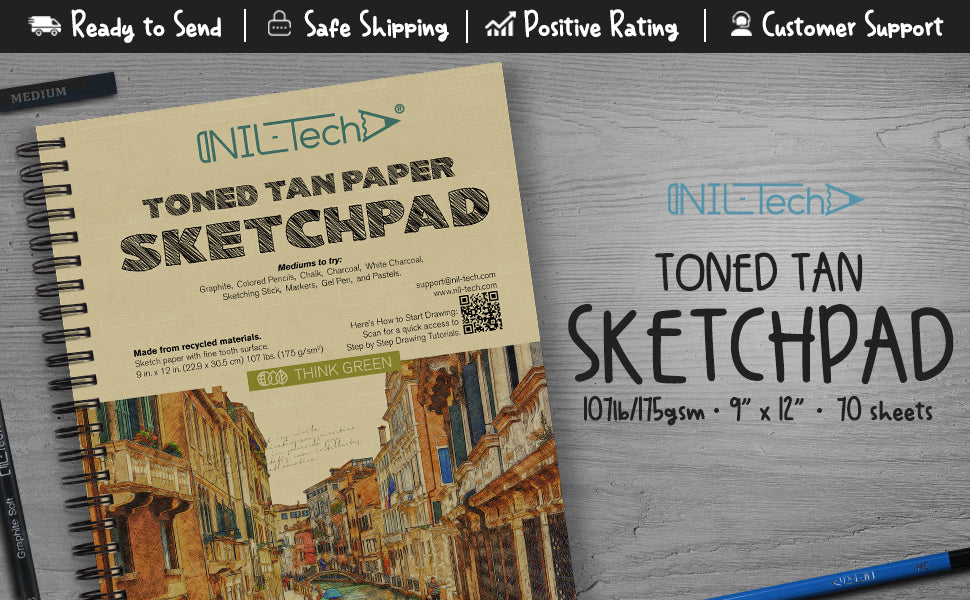 Toned Tan Sketchbook 9x12 inches - 70 Pages, Toned Tan Paper