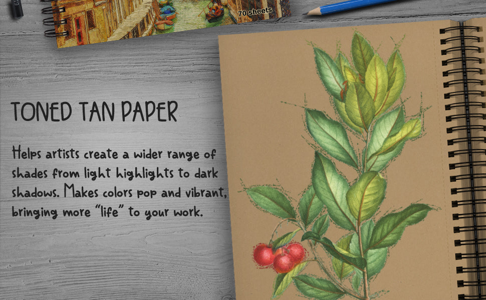 Toned Tan Paper Drawing Book 9x12 Inches 70 Sheets