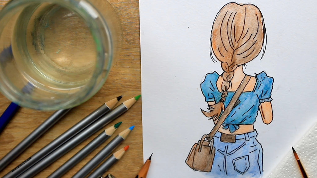 watercolor girl drawing