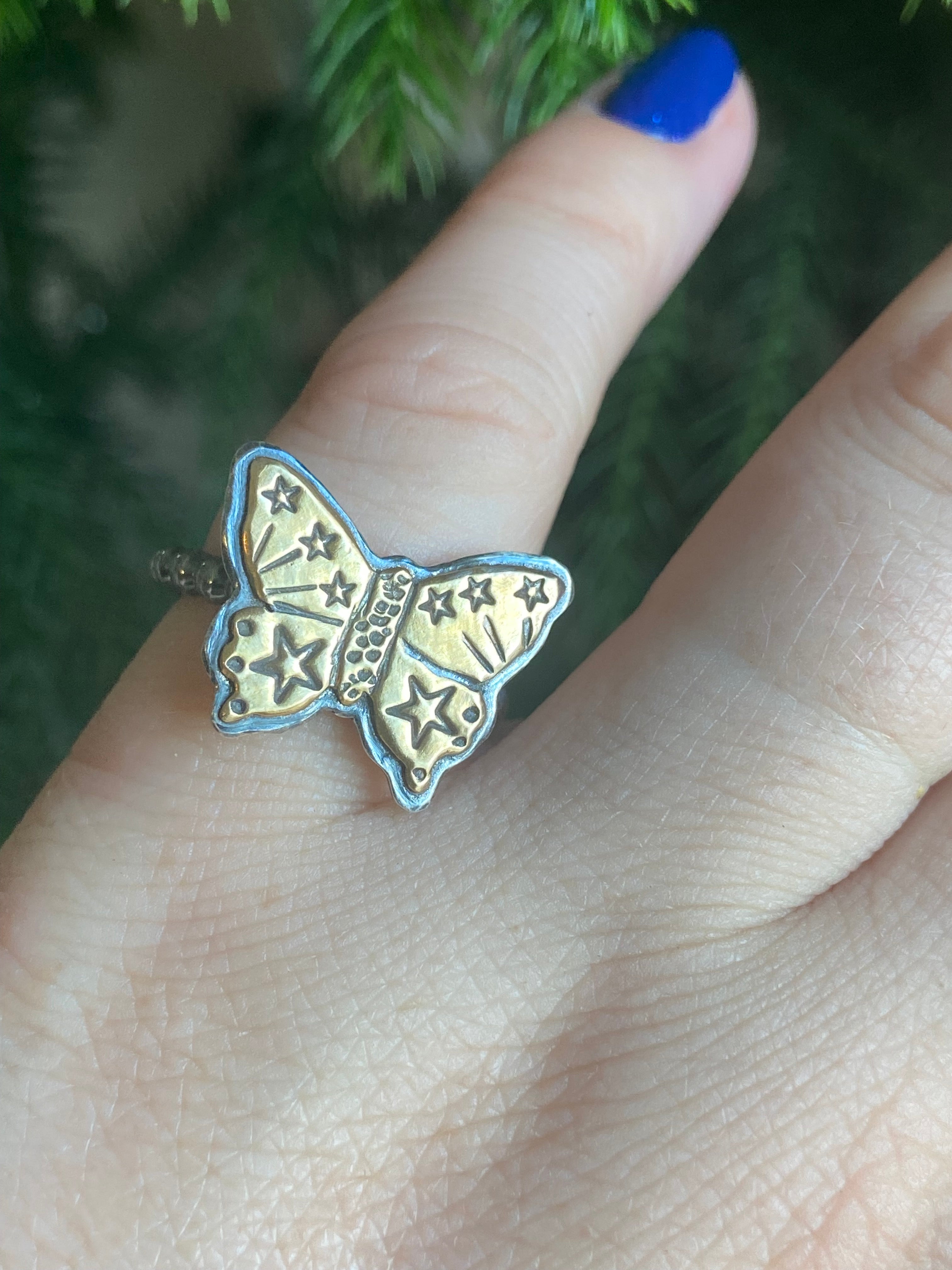 Brass And Sterling Silver Butterfly Ring-Size 5