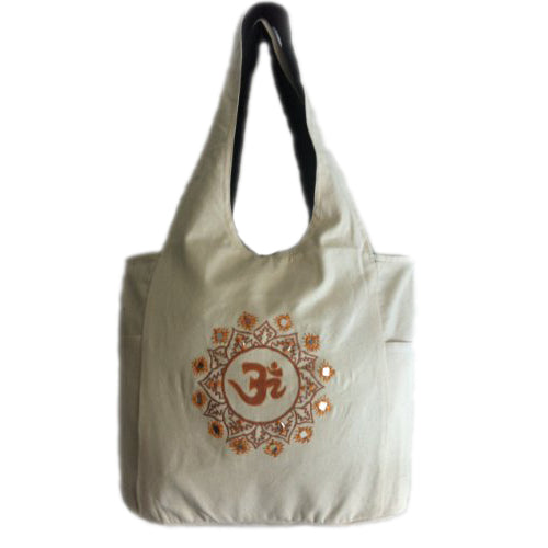 Kaarsen Idioot Bermad Om Embroidered Shoulder Yoga Bag - White Swan Distribution