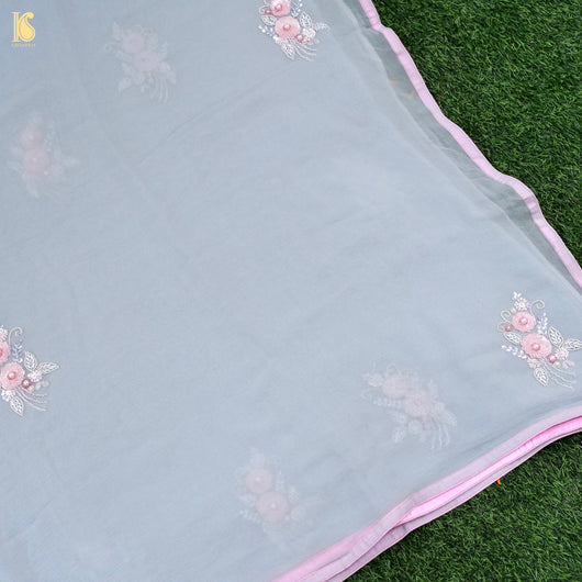 Pure Chiffon Saree with Pearl & Resham Embroidery