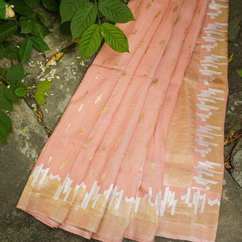 Tonys Pink Pure Tussar by Georgette Silk Handloom Banarasi Saree - Khinkhwab