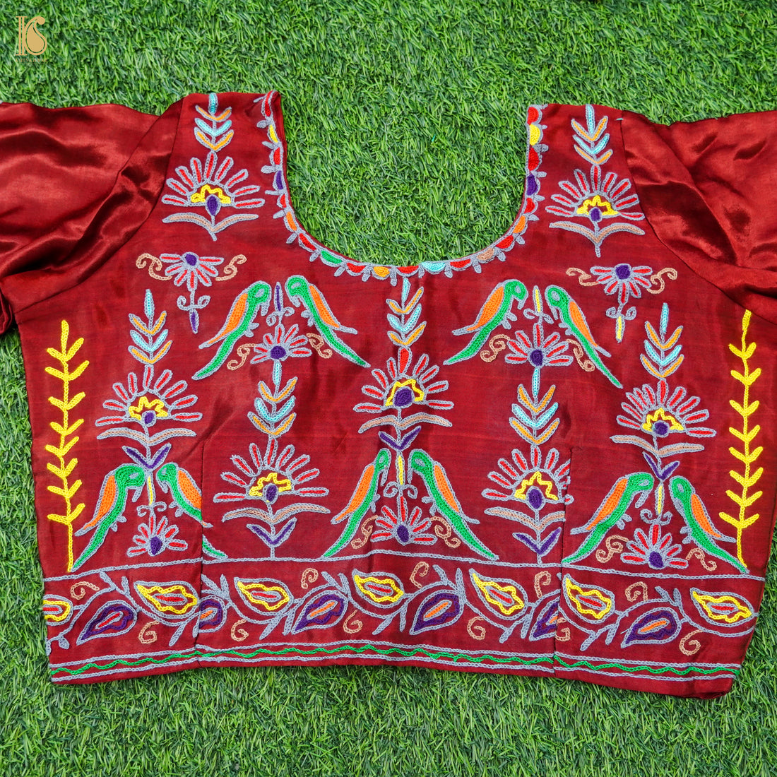 Pure Chanderi Silk Stitched Blouse with Mirror Sleeves – Khinkhwab