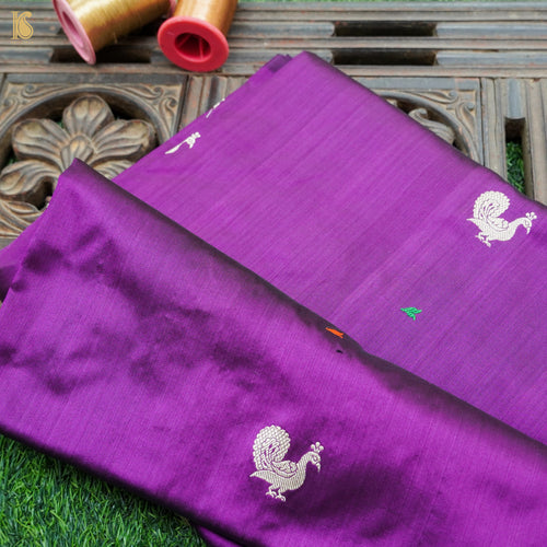 Orchid Purple Handwoven Pure Katan Silk Banarasi Peacock Kadwa Fabric - Khinkhwab