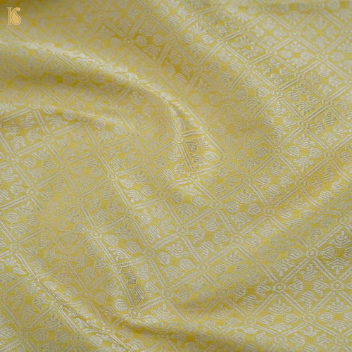 Handwoven Pure Katan Silk Banarasi Brocade Silver Zari Fabric - Khinkhwab