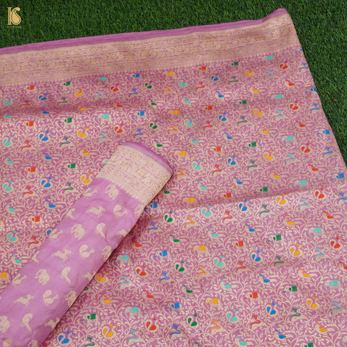 Hopbush Pink Handloom Pure Katan Silk Banarasi Suit & Dupatta Set - Khinkhwab