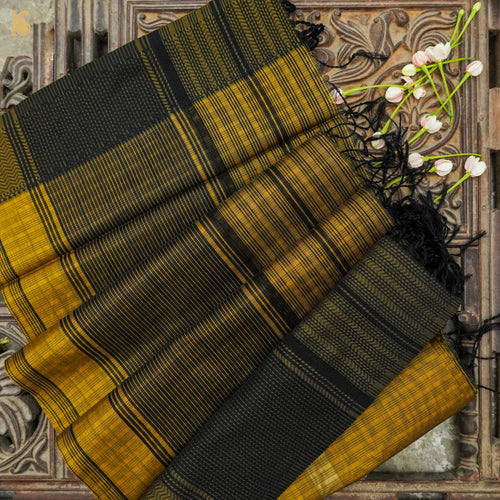 Hacienda Yellow Handwoven Pure Cotton Silk Maheshwari Saree - Khinkhwab