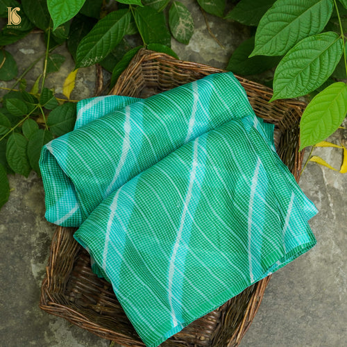 Shamrock Green Handloom Kota Silk Leheriya Sari - Khinkhwab