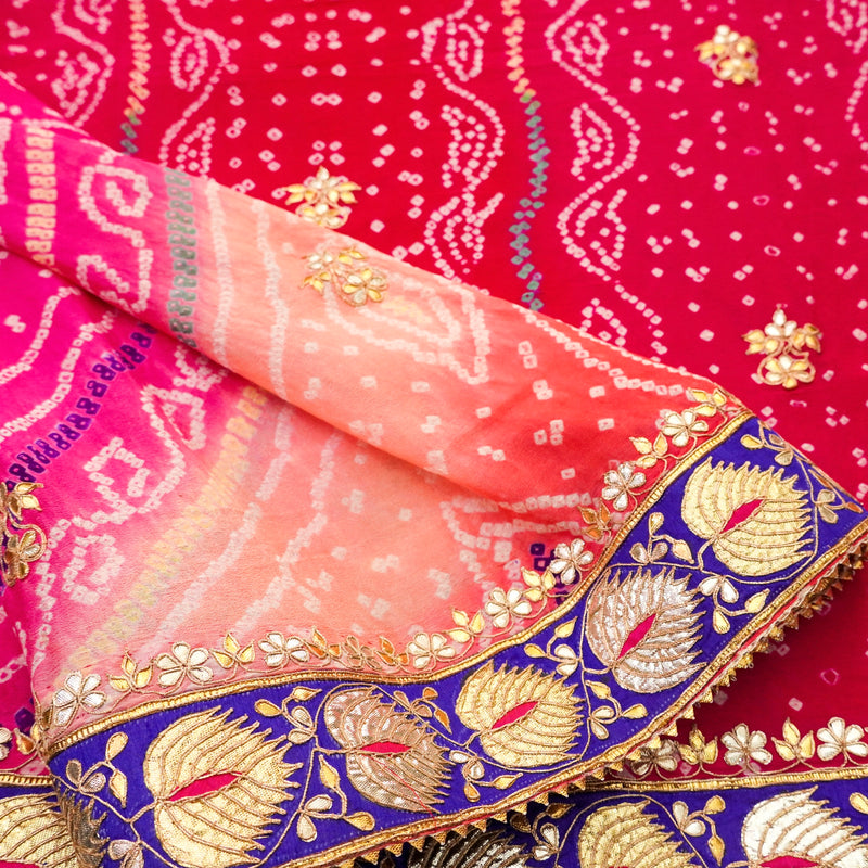 Pink Pure Georgette Bandhani Gotta Patti Saree - Khinkhwab