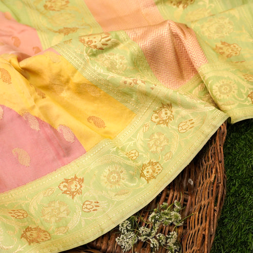 Pastel Pure Katan Silk Handloom Banarasi Kadwa Rangkat Dupatta - Khinkhwab