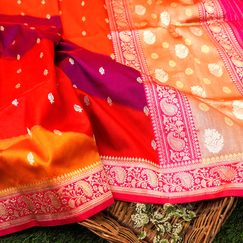 Red Pure Katan Silk Handloom Banarasi Kadwa Rangkat Dupatta - Khinkhwab